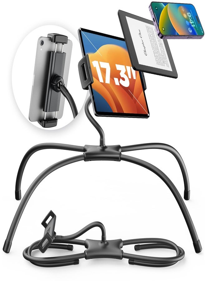 SAIJI iPad Stand, Adjustable Ergonomic Tablet Holder for Bed, Kindle Stand for Reading in Bed Fit for Tablet, Phone, Kindle, Portable Monitor, Switch and More 4.7"-17.3" Devices (Black) - Image 1